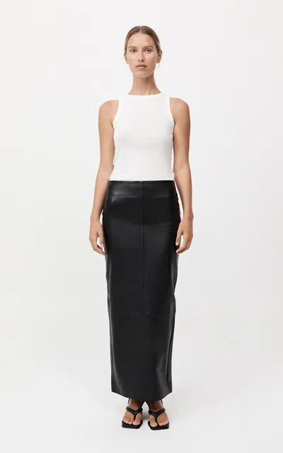 St Agni Leather Column Midi Skirt In Black