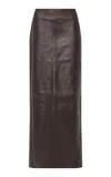St Agni Leather Column Midi Skirt In Brown