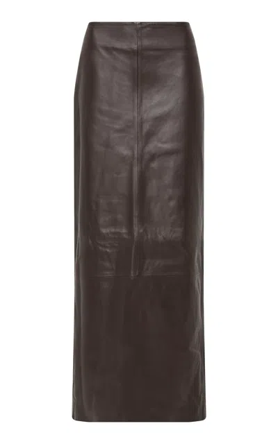 St Agni Leather Column Midi Skirt In Brown