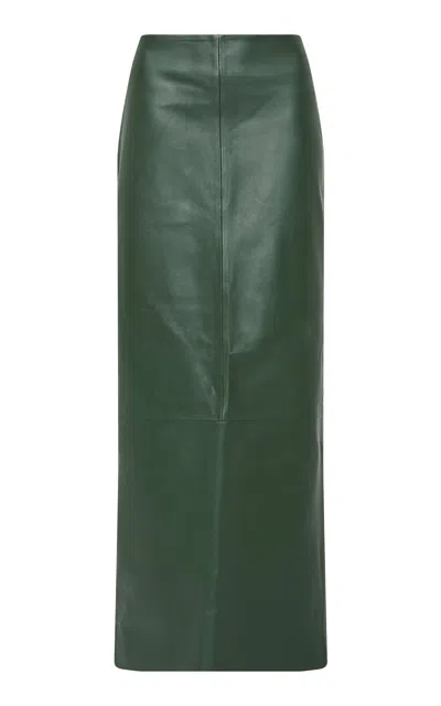 St Agni Leather Column Midi Skirt In Green