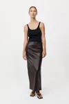 St Agni Leather Column Skirt In Brown