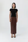 St Agni Leather Column Skirt In Brown
