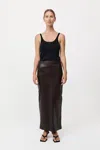 St Agni Leather Column Skirt In Chocolate