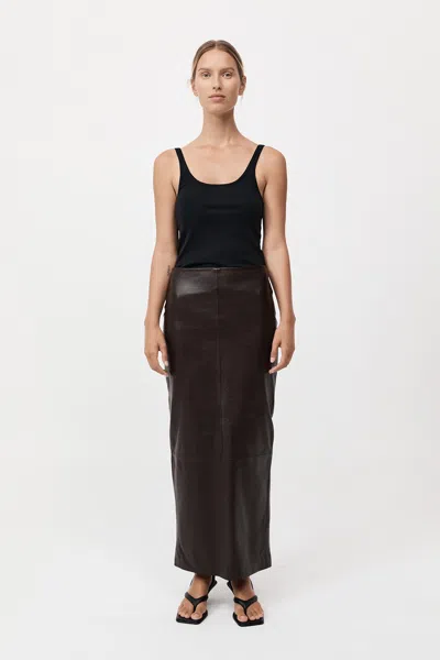 St Agni Leather Column Skirt In Chocolate