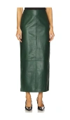 St Agni Leather Column Midi Skirt In Dark Green
