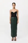 St Agni Leather Column Skirt In Deep Green