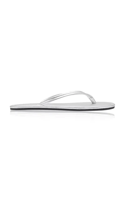 St Agni Leather Flip Flops In Silver