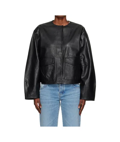 St Agni Utility Cocoon Leather Jacket In Black