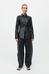 St Agni Leather Panelled Shirt In Black