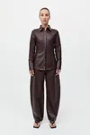 St Agni Leather Panelled Shirt In Bordeaux