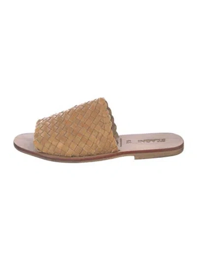 Pre-owned St Agni Leather Plaid Print Slides In Brown