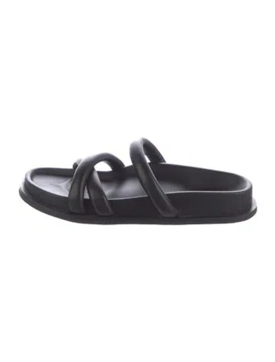 Pre-owned St Agni Leather Slides In Black