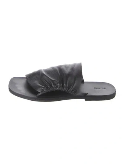 Pre-owned St Agni Leather Slides In Black