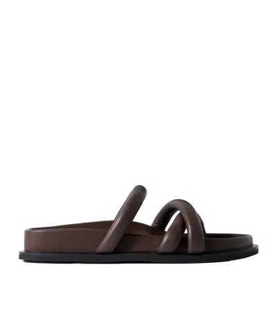 St Agni Leather Slides In Brown