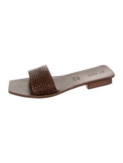 Pre-owned St Agni Leather Slides In Brown