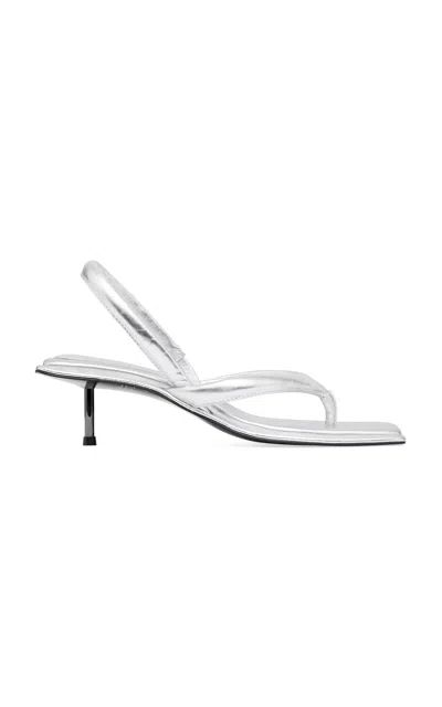 St Agni Leather Slingback Thong Sandals In Metallic