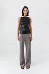 St Agni Leather Square Neck Top In Black