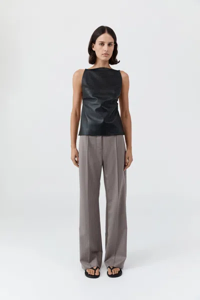 St Agni Leather Square Neck Top In Black