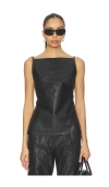 St Agni Leather Square Neck Top In Black