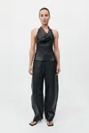 St Agni Leather Tie Top In Black