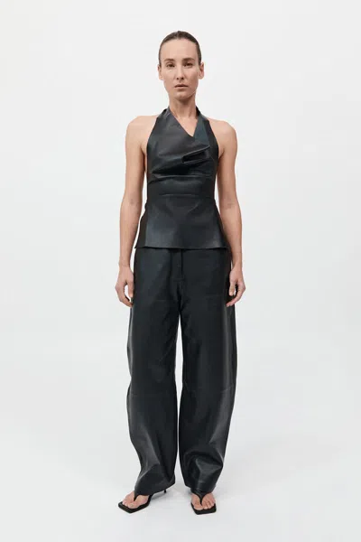 St Agni Leather Tie Top In Black
