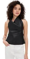 St Agni Leather Tie Top Black In Black