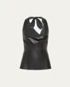 St Agni Draped Leather Halter Top In Black