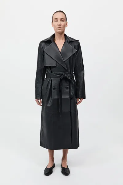 St Agni Leather Trench Coat In Black