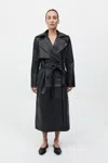St Agni Leather Trench Coat In Black