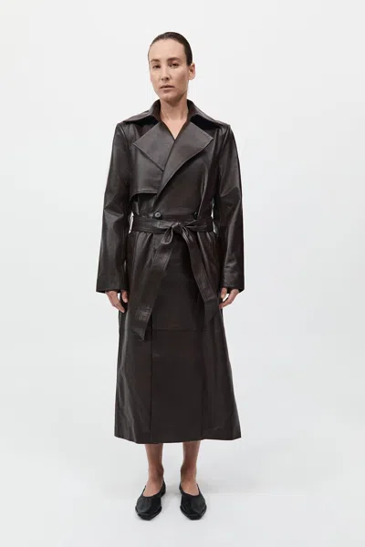 St Agni Leather Trench Coat In Brown