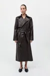 St Agni Leather Trench Coat In Chocolate