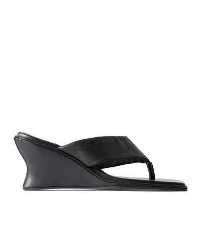 St Agni Leather Wedge Sandals In Black