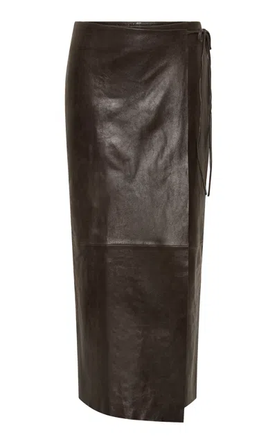 St Agni St. Agni Leather Wrap Midi Skirt In Burgundy