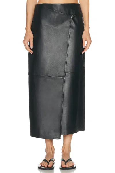 St Agni Leather Wrap Skirt In Black