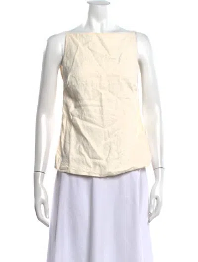 Pre-owned St Agni Linen Bateau Neckline Top In Neutrals