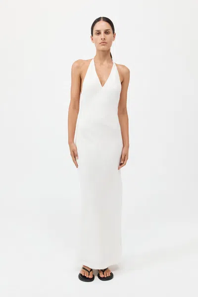 St Agni Linen Bias Halter Dress In White