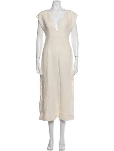 Pre-owned St Agni Linen Midi Length Dress In Neutrals