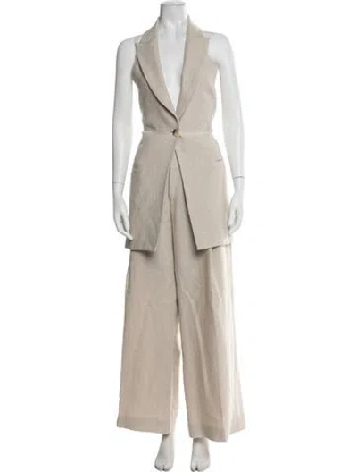 Pre-owned St Agni Linen Pleated Accents Pant Set In Neutral