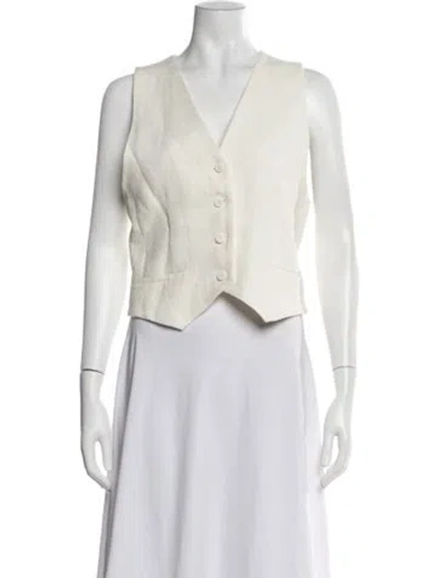 Pre-owned St Agni Linen V-neck Top In White