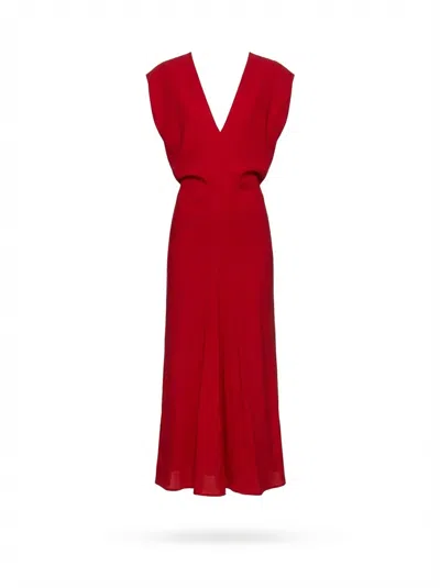 St Agni Plunge Draped Crepe Maxi Dress In Red