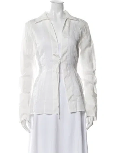 Pre-owned St Agni Long Sleeve Button-up Top In White