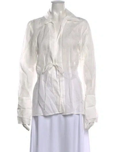 Pre-owned St Agni Long Sleeve Button-up Top In White