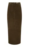 St Agni Low-rise Suede Column Maxi Skirt In Brown