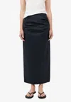 St Agni Low-rise Tuck Midi Skirt In Black