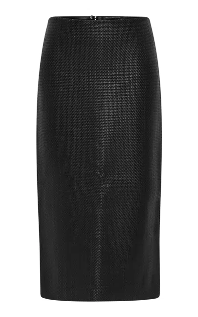 St Agni Low-rise Woven Leather Midi Skirt In Black