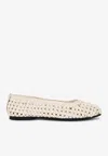 St Agni Macrame Leather Mesh Ballet Flats In Off-white