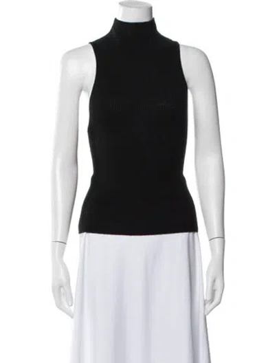 Pre-owned St Agni Merino Wool Mock Neck Top In Black