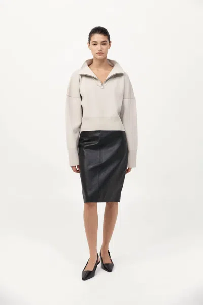 St Agni Milano Knit Zip Jumper In Silver In Metallic