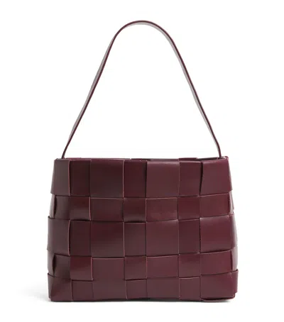 St Agni Mini Leather Woven Tote Bag In Burgundy