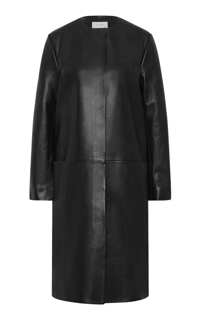 St Agni Minimal Paneled Leather Coat In Black
